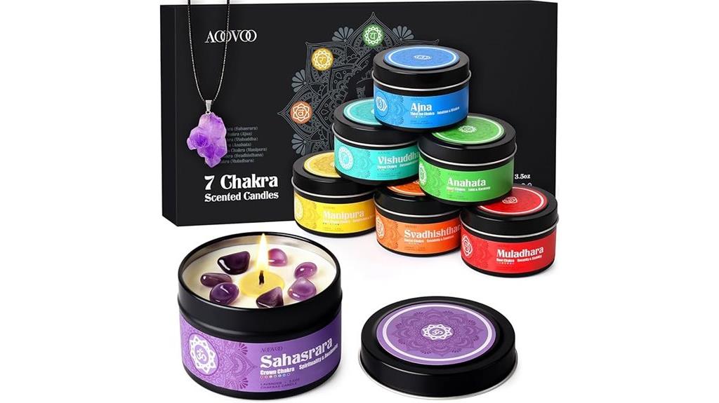 chakra candles with crystals