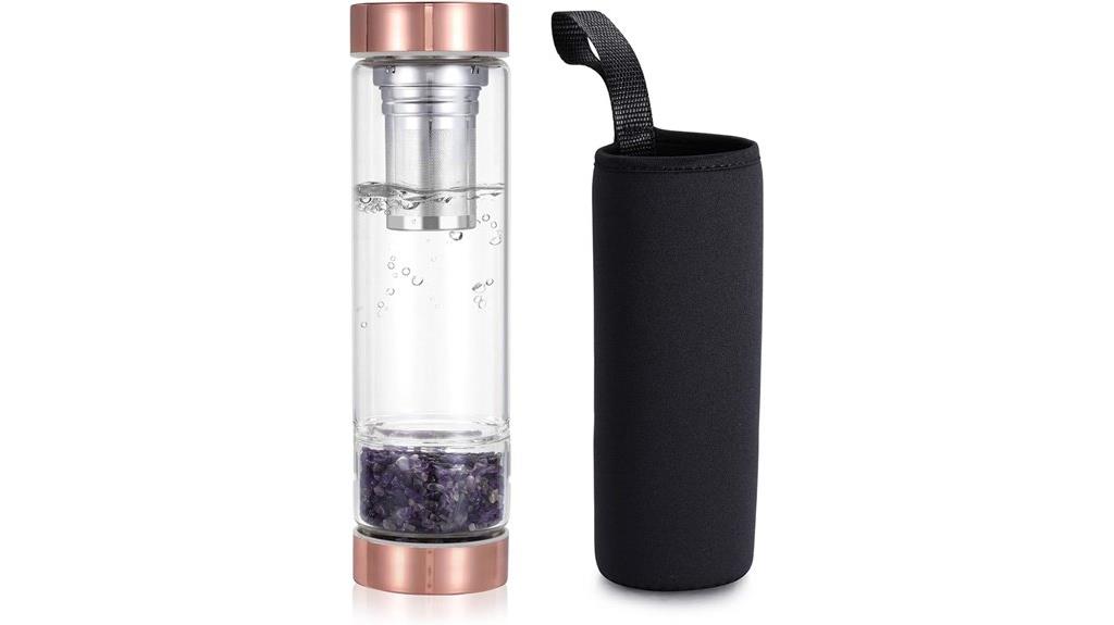 crystal water bottle with amethyst