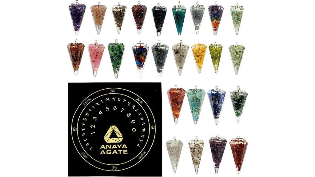 set of eleven crystal pendulums