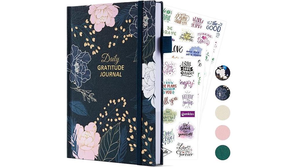 thankful journal with inspirational stickers
