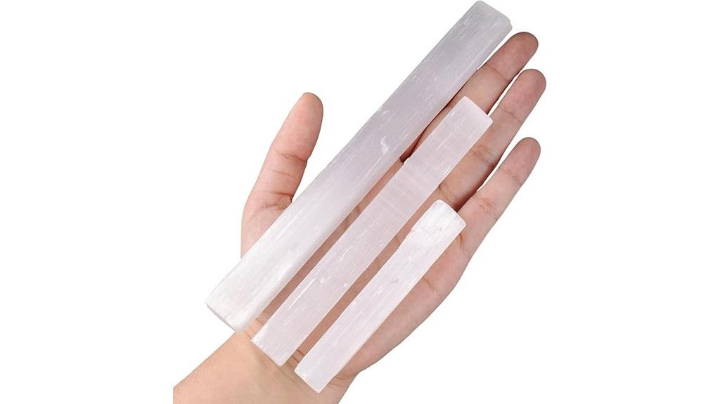 three selenite crystal wands