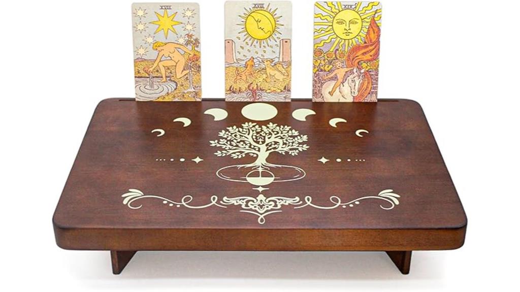 wooden meditation tarot table